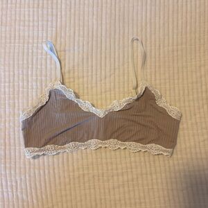 aerie Lace-Trim Ribbed Bralette in Mauve and Cream
